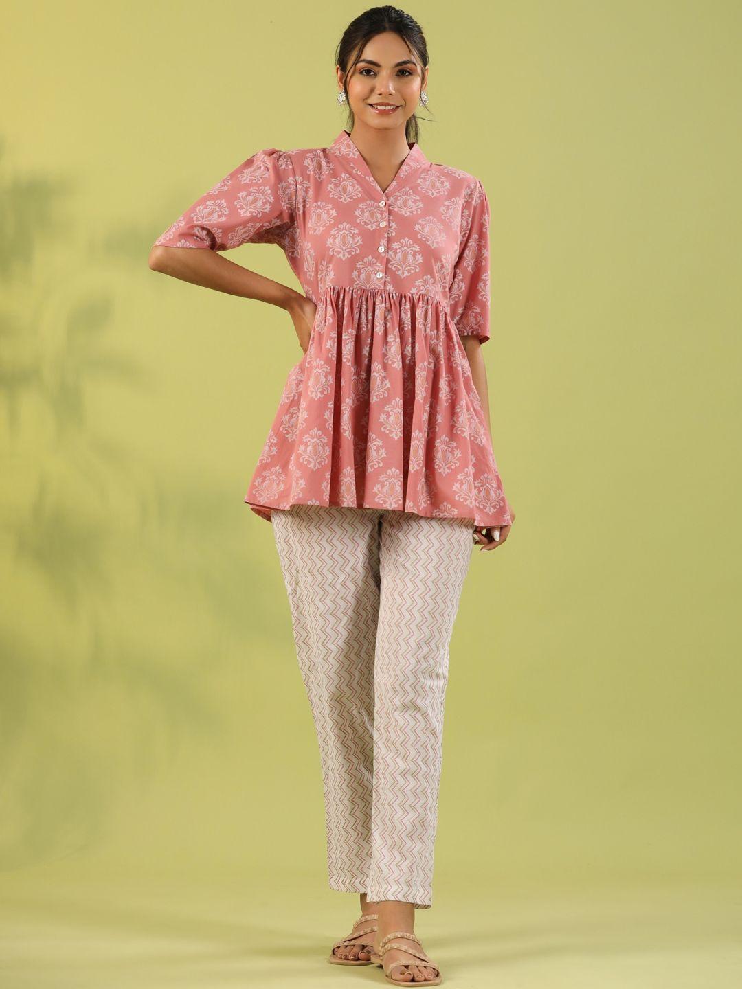 mirari ethnic motifs printed pure cotton top with trousers