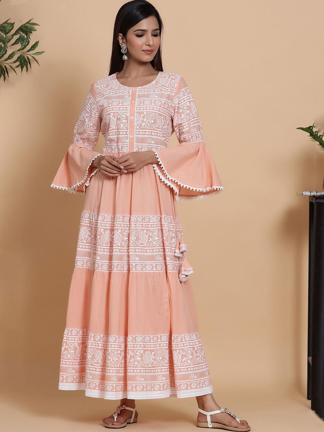 mirari floral printed bell sleeves thread work floral cotton anarkali kurta