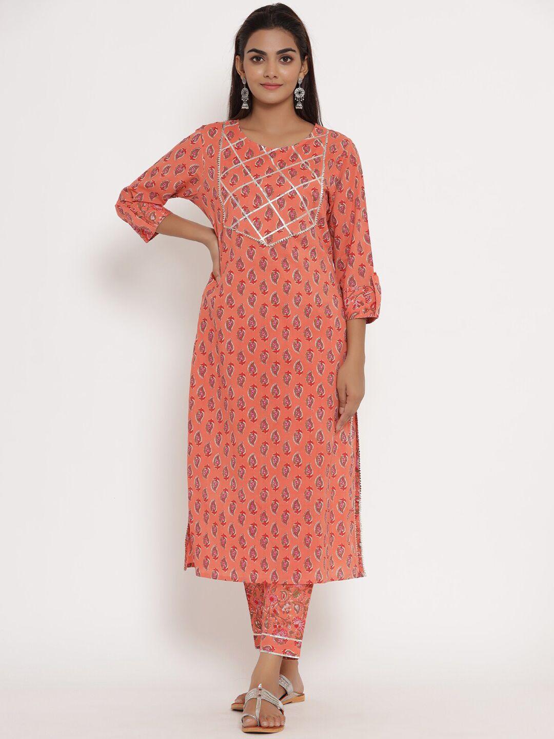 mirari floral printed gotta patti pure cotton kurta with trousers