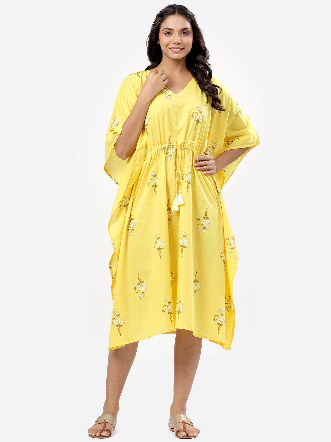 mirari floral printed pure cotton kaftan nightdress