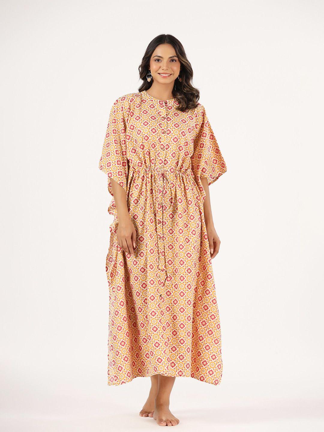 mirari floral printed pure cotton maxi kaftan nightdress