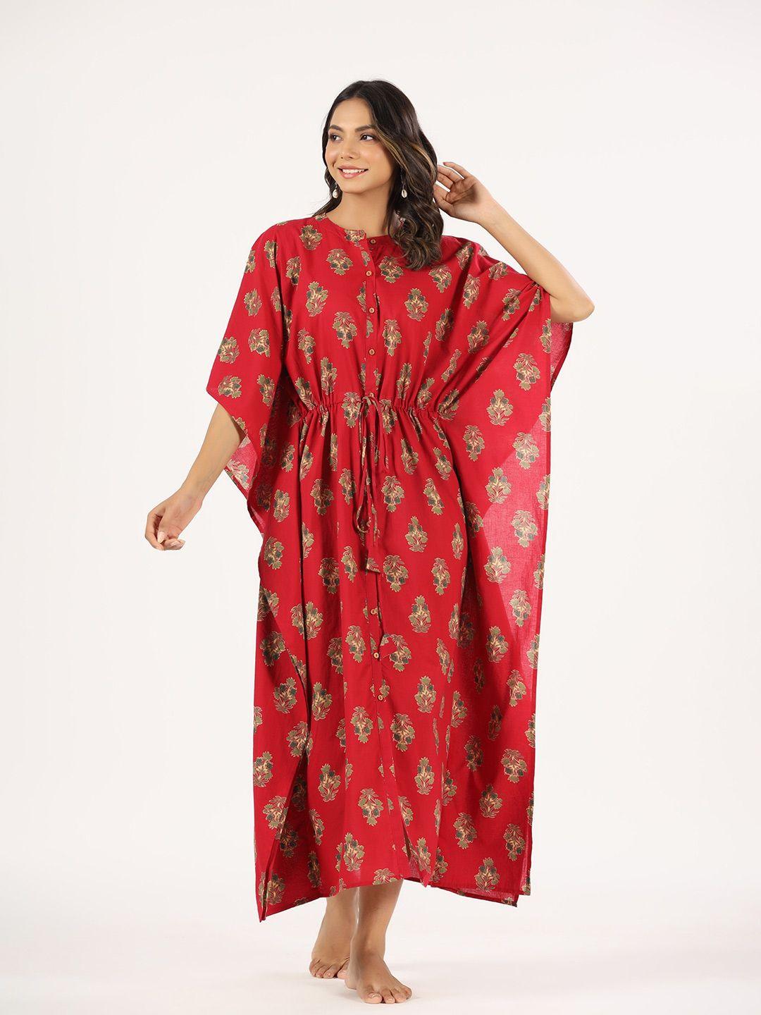 mirari floral printed pure cotton maxi kaftan nightdress