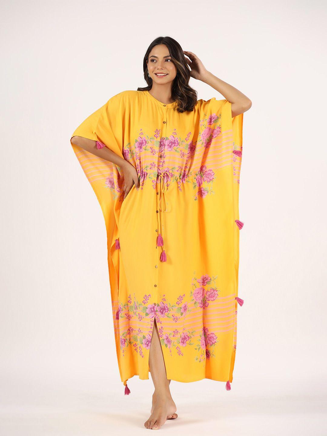 mirari floral printed pure cotton maxi kaftan nightdress