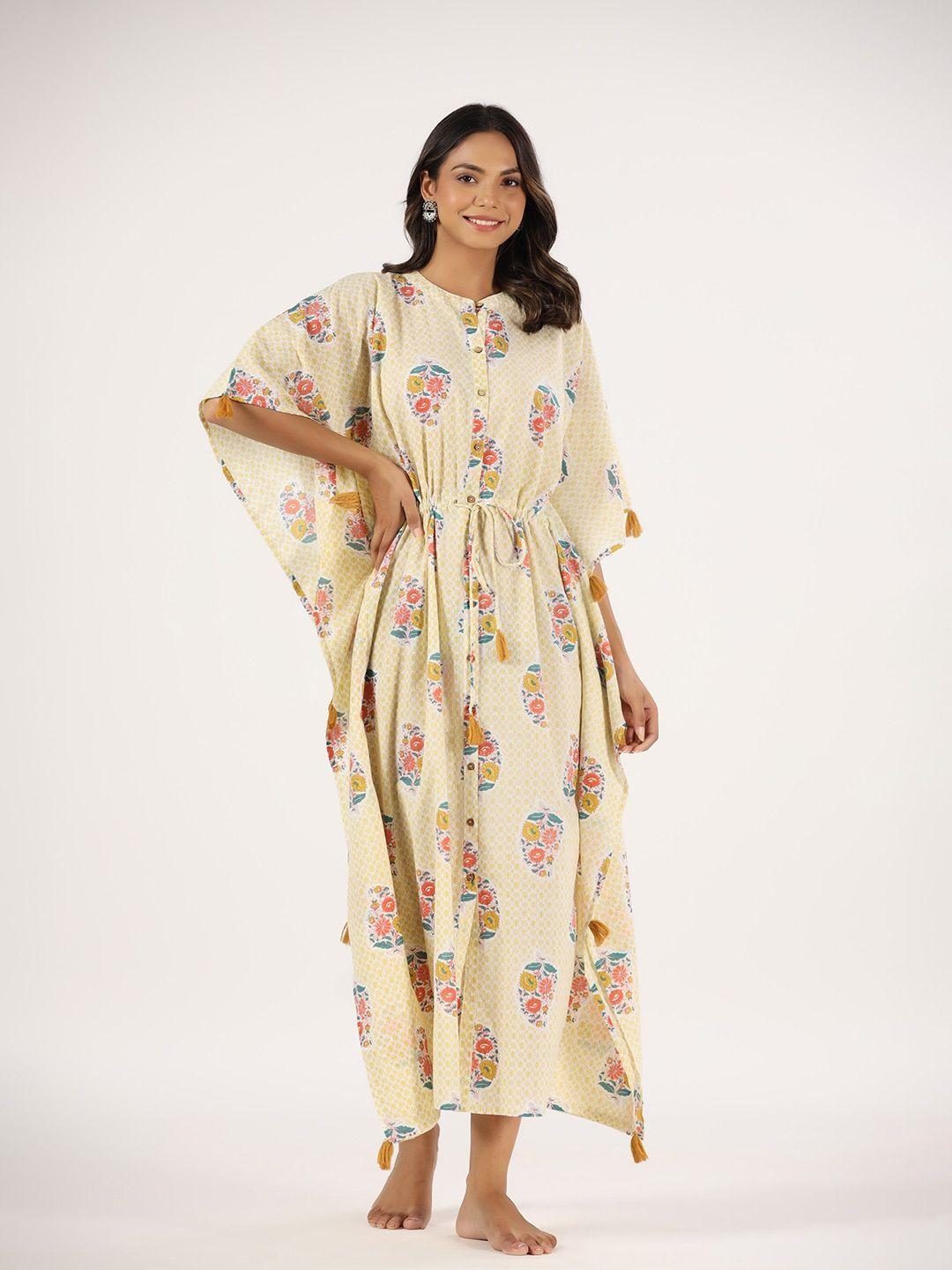 mirari floral printed pure cotton maxi kaftan nightdress