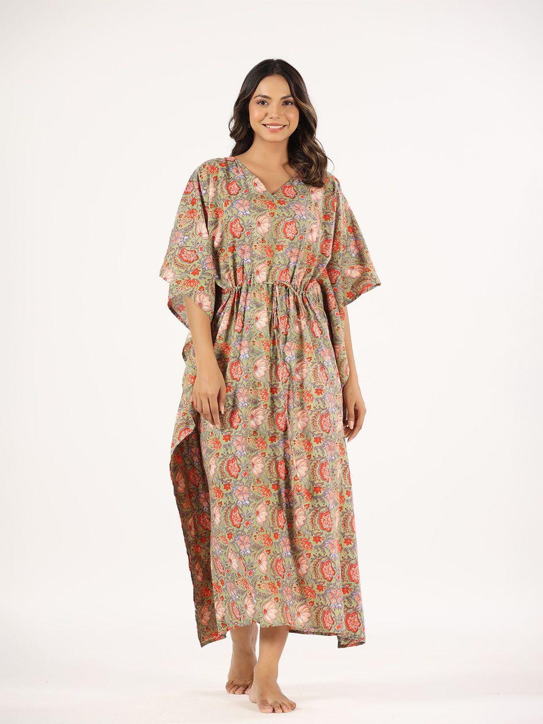 mirari floral printed pure cotton maxi kaftan nightdress