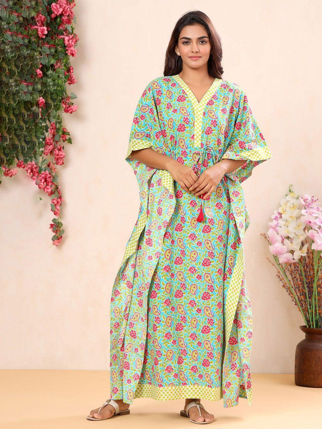 mirari floral printed pure cotton maxi nightdress