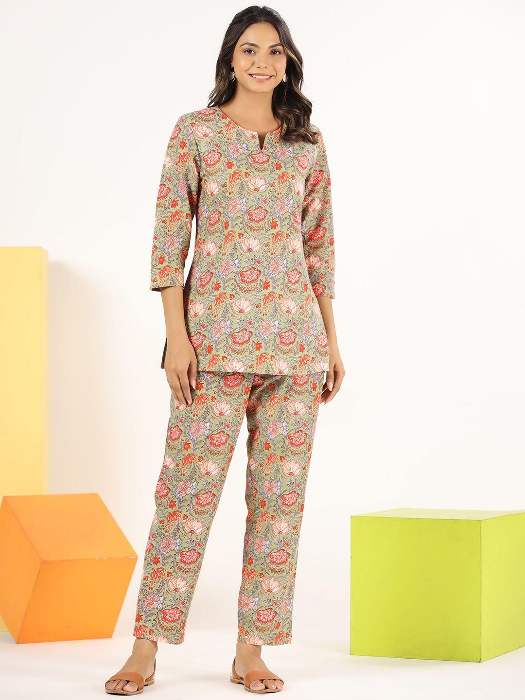 mirari floral printed pure cotton night suit