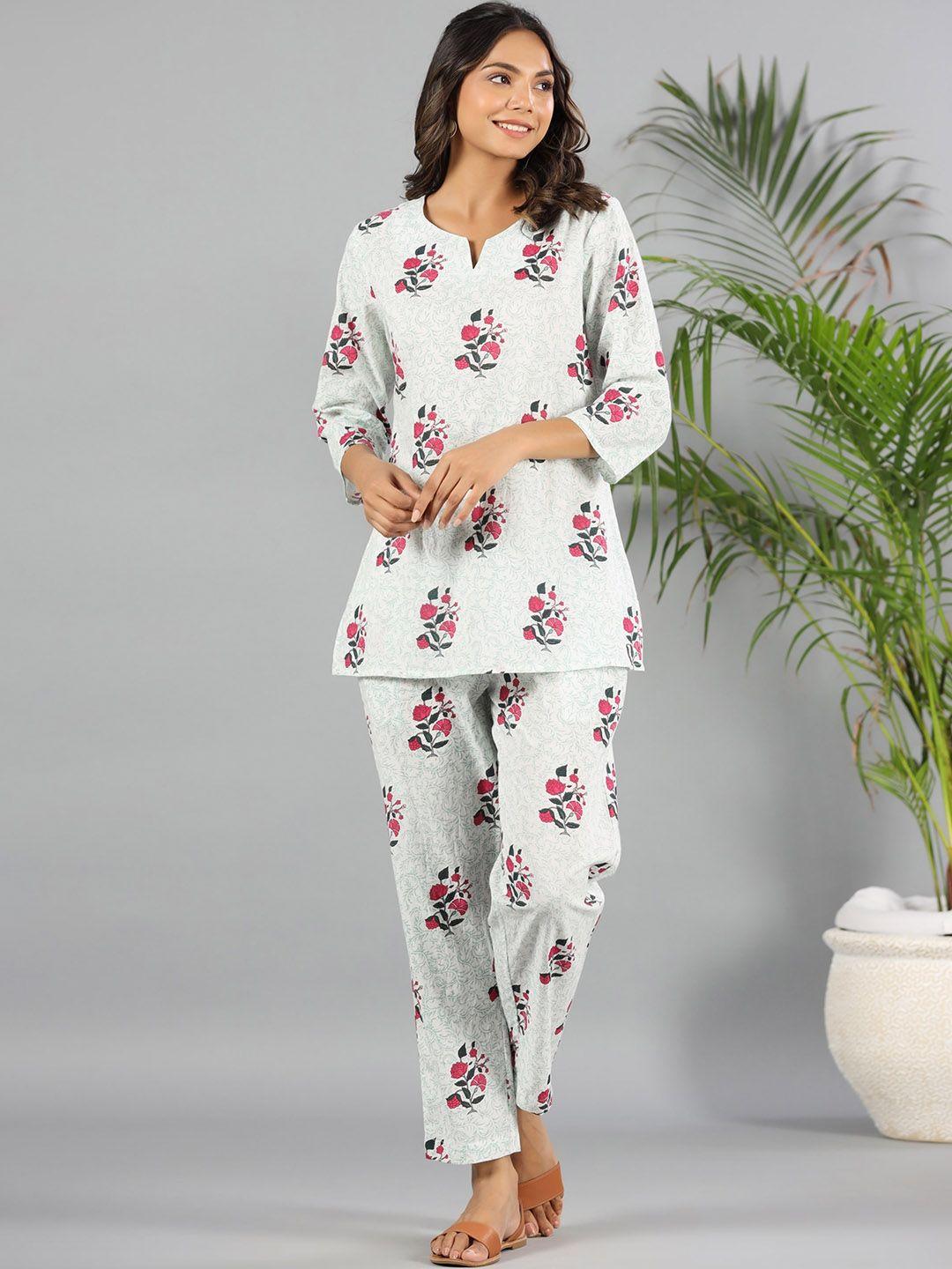 mirari floral printed pure cotton night suit