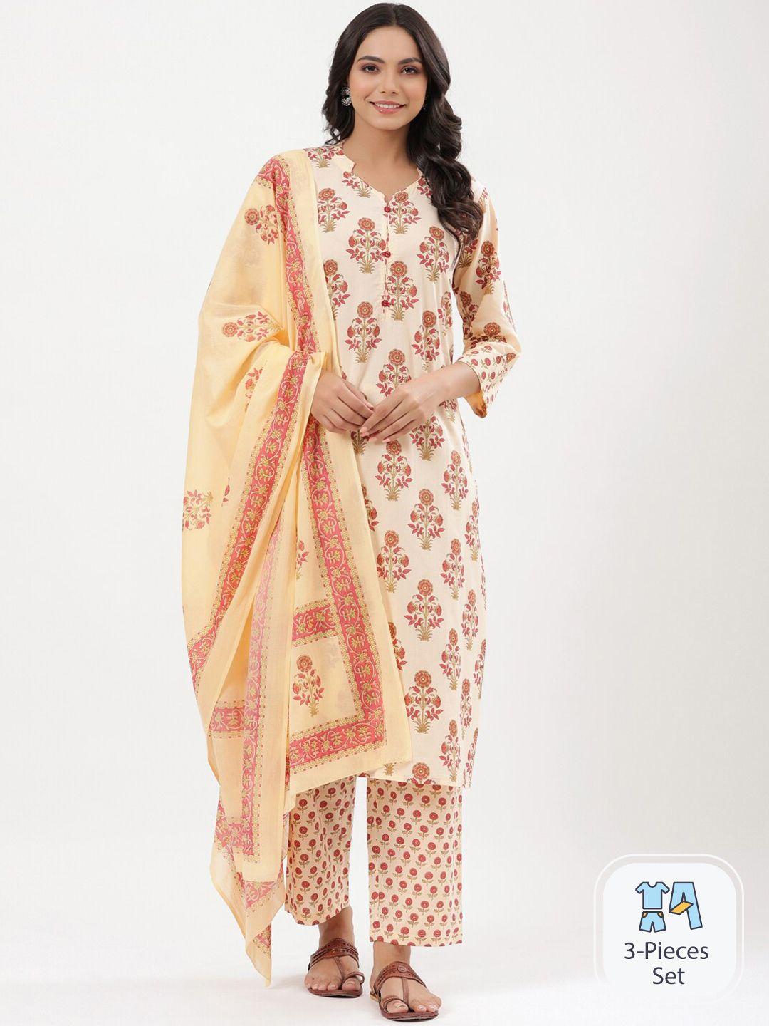 mirari floral printed pure cotton regular kurta with trousers & with dupatta