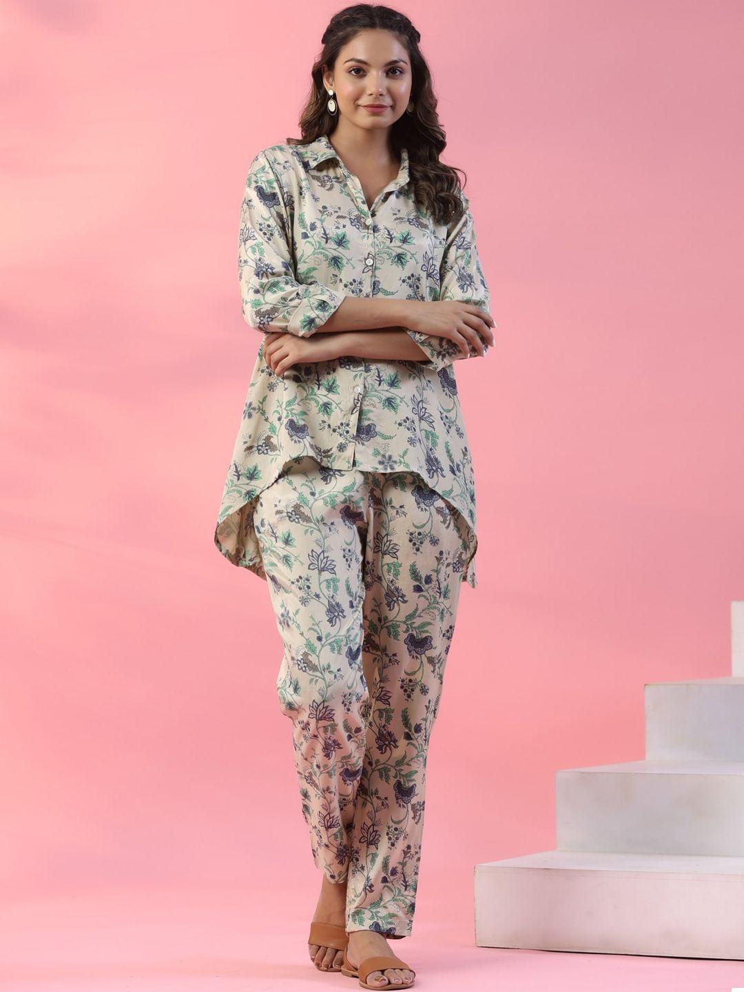 mirari floral printed pure cotton top with trouser co-ords set