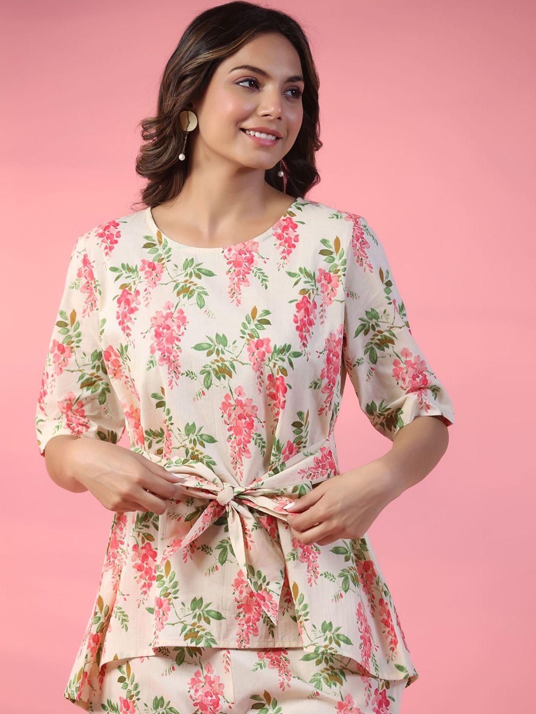 mirari floral printed pure cotton top with trousers