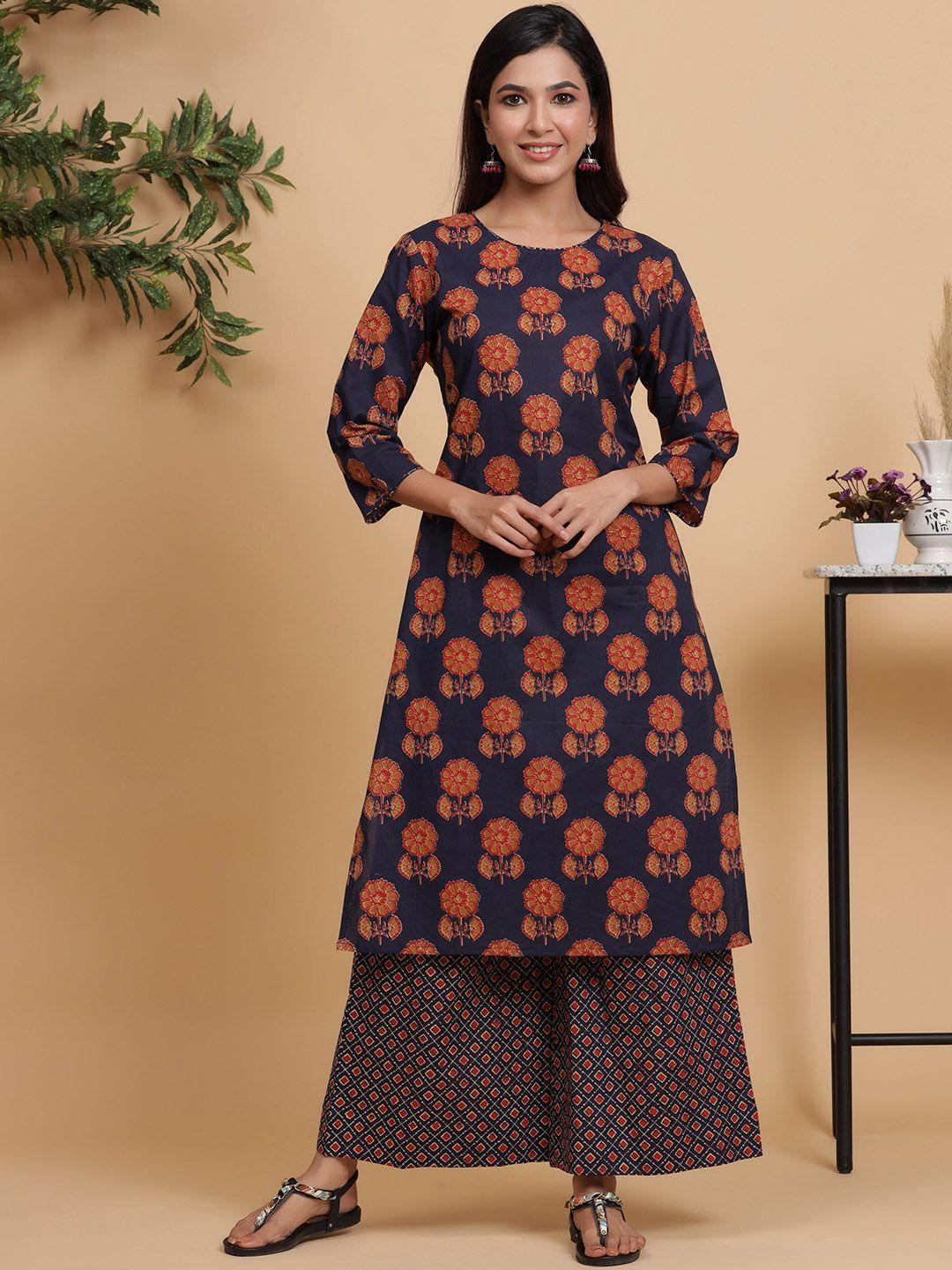 mirari floral printed regular pure cotton kurta with palazzos