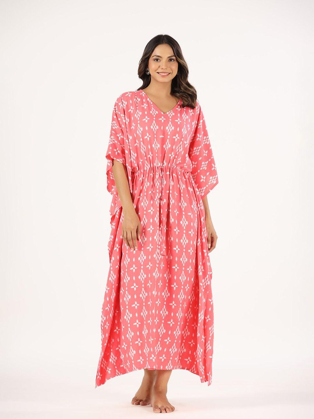 mirari geometric printed pure cotton maxi kaftan nightdress