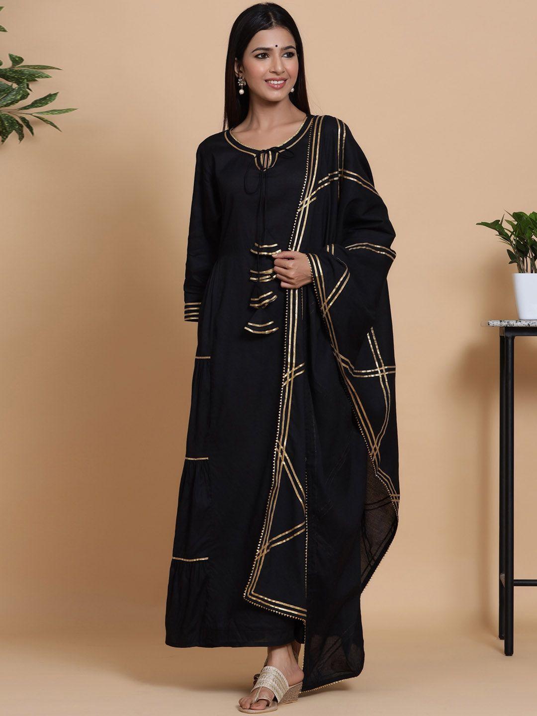 mirari keyhole neck gotta patti pure linen kurta with dupatta