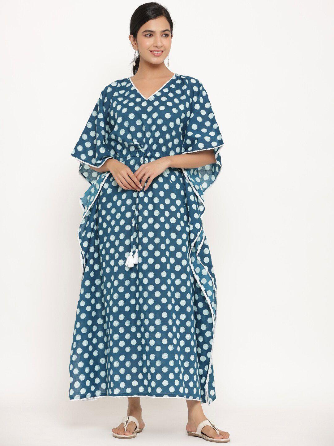 mirari polka dot printed cotton kaftan midi dress