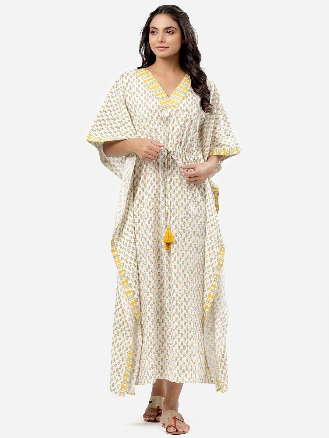 mirari printed pure cotton maxi kaftan nightdress