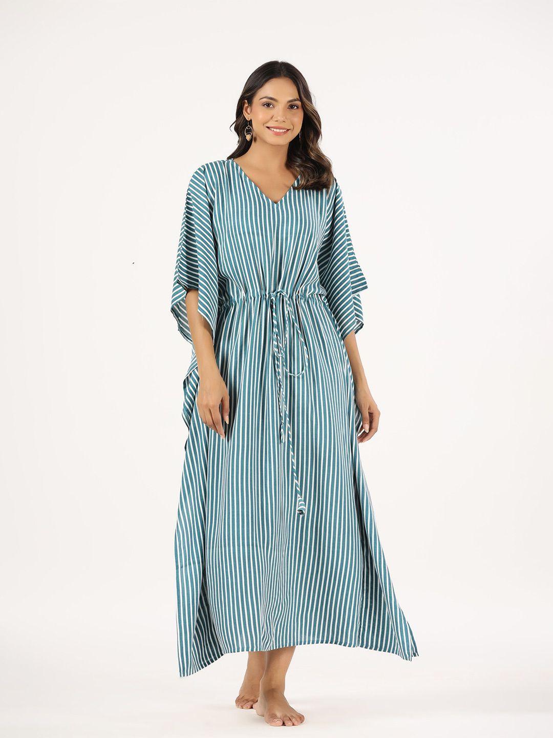 mirari striped pure cotton maxi kaftan nightdress