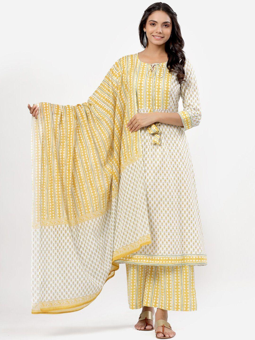 mirari women floral printed beads and stones pure cotton kurta with palazzos & dupatta