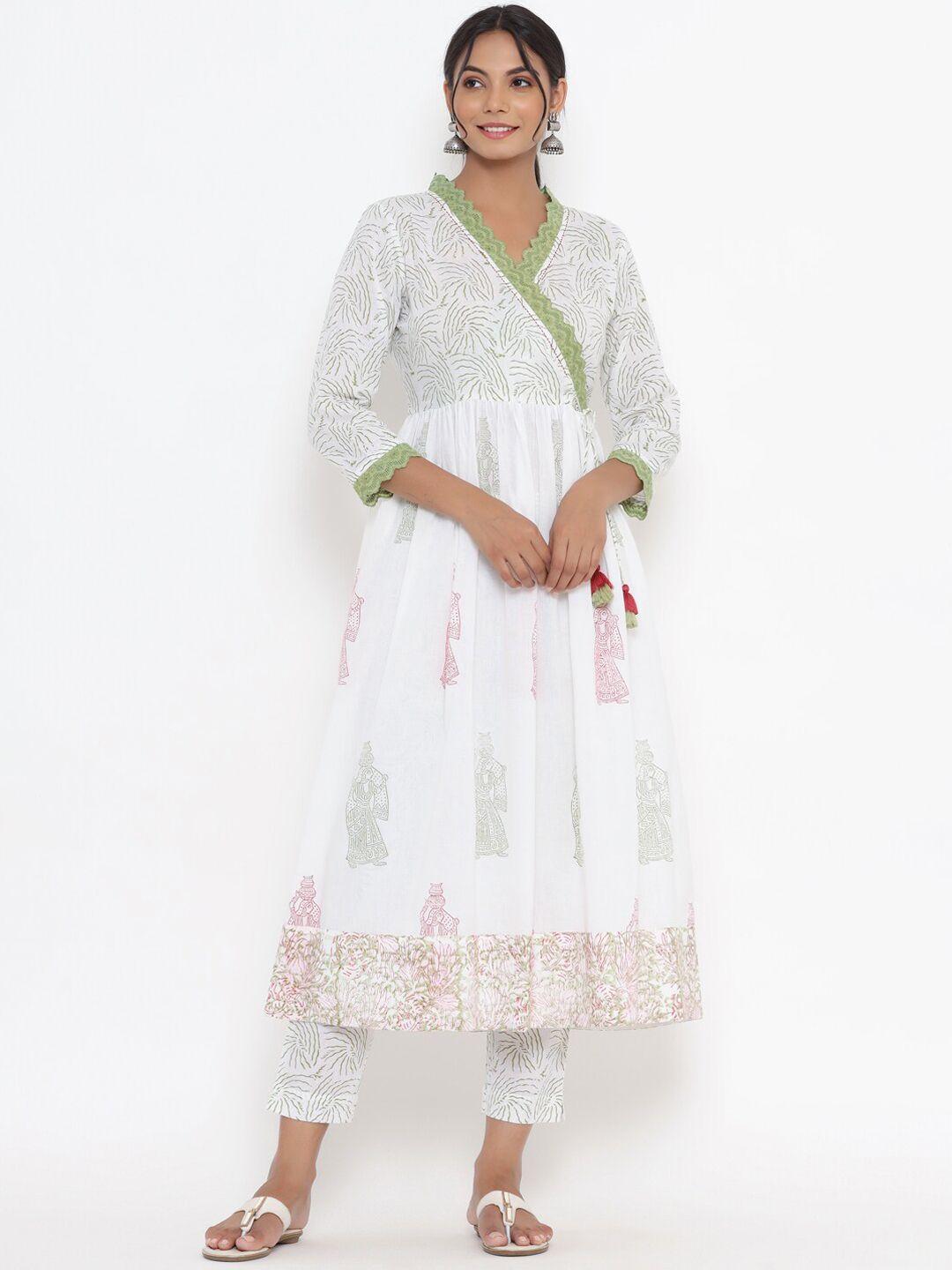 mirari women printed regular pure cotton kurta with trousers & with dupatta