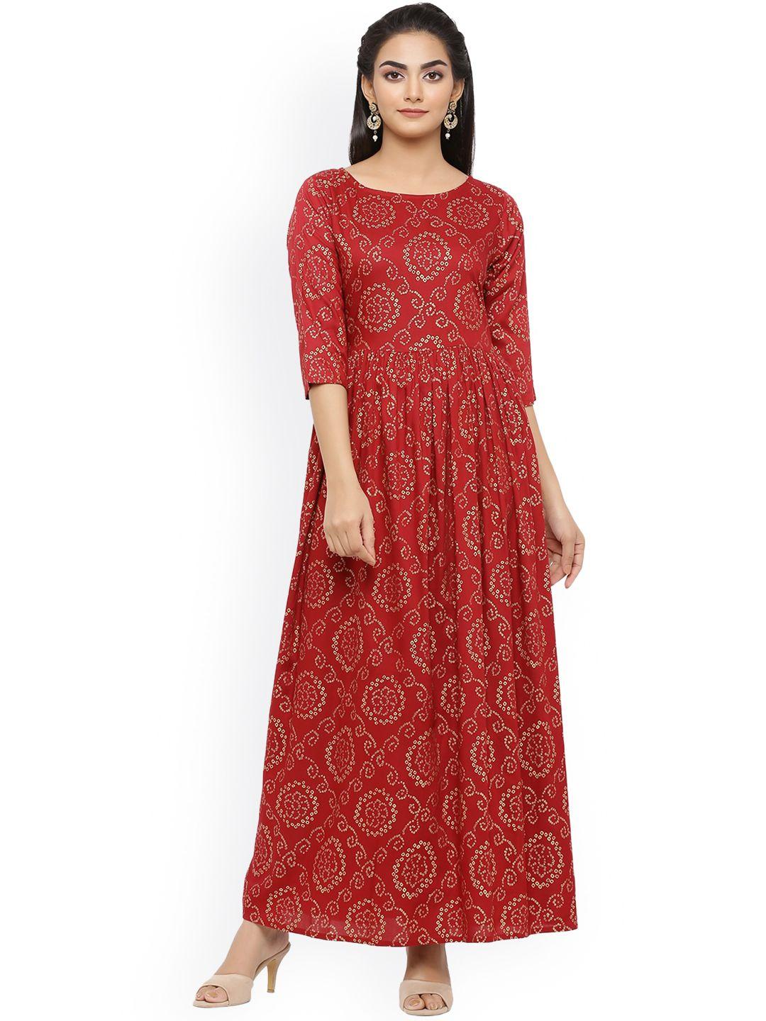 mirari women red ethnic motifs printed floral handloom anarkali kurta