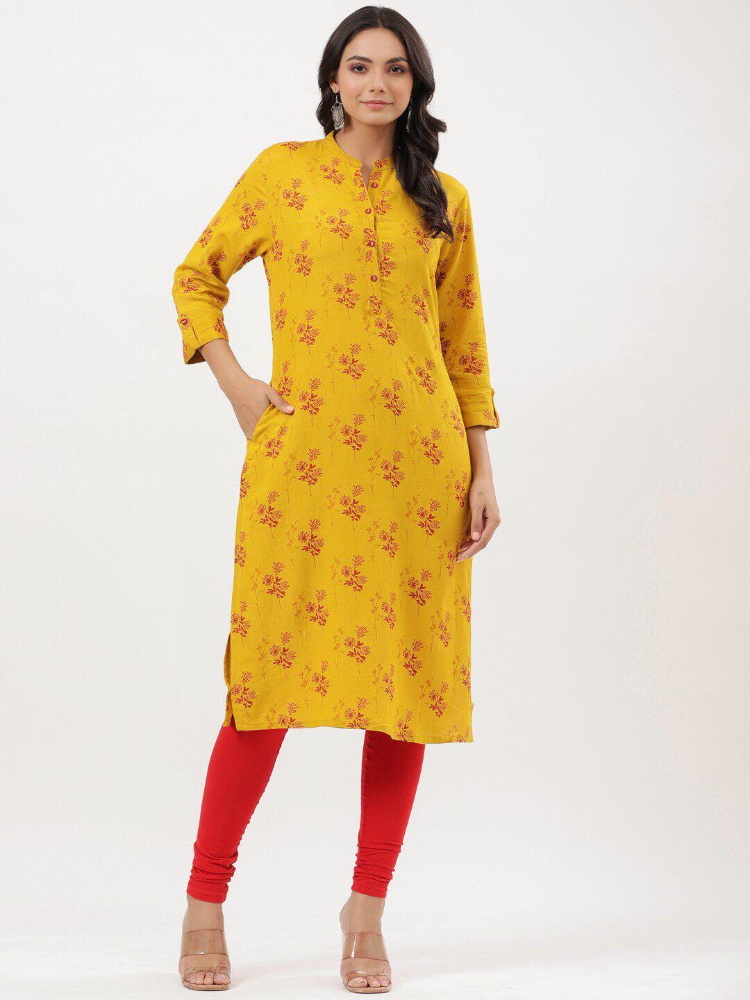 mirari women yellow ethnic motifs printed floral kurta