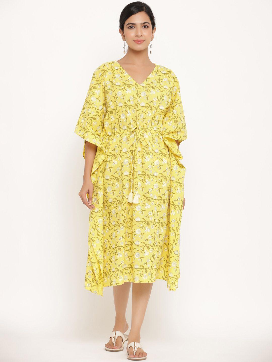 mirari women yellow printed pure cotton nightdress