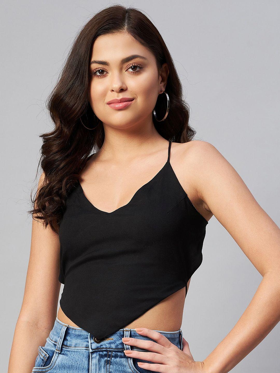 miravan black crop top with tie-ups