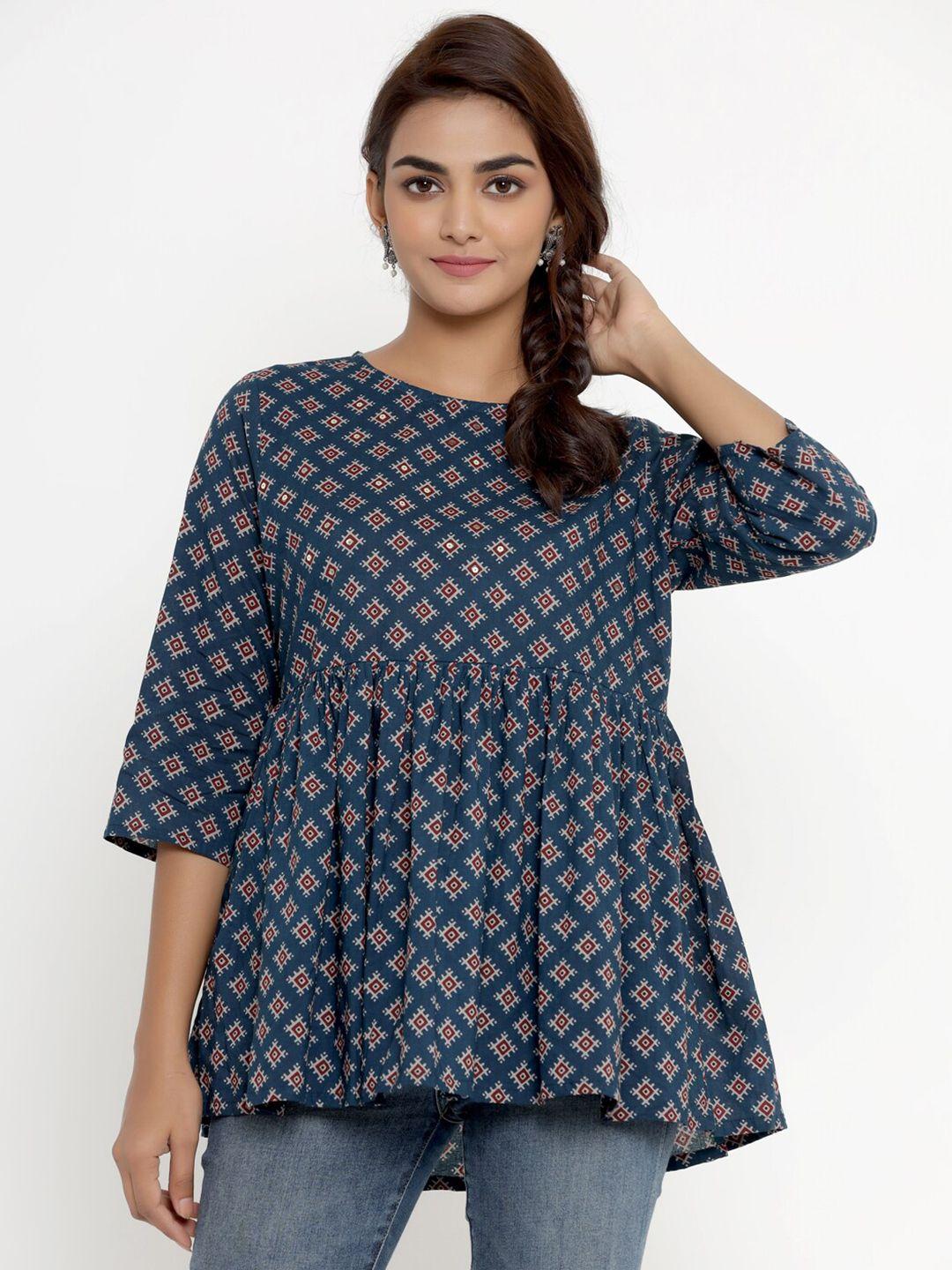 miravan blue & maroon print pure cotton top