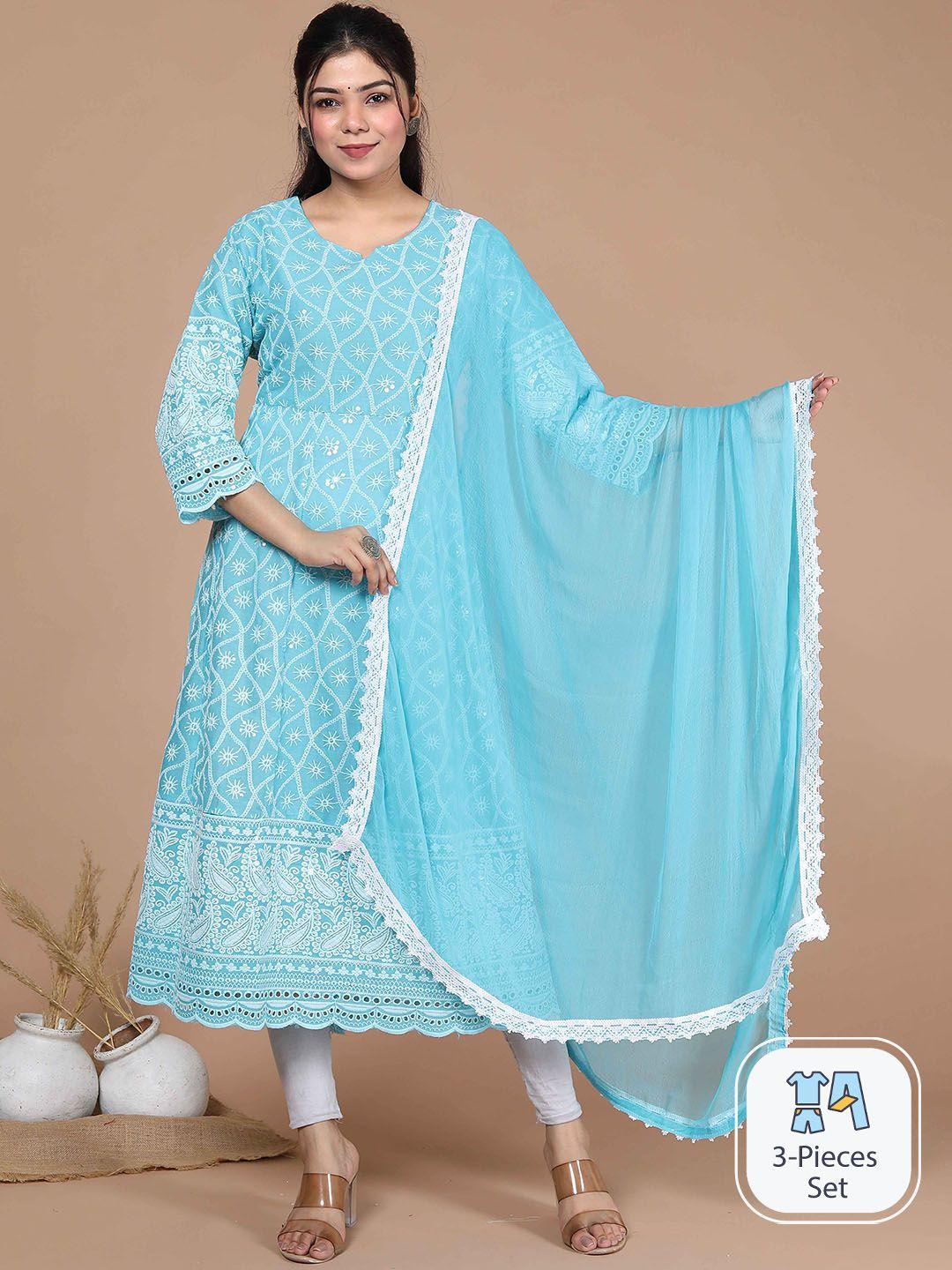 miravan ethnic motifs embroidered chikankari anarkali kurta & trouser with dupatta