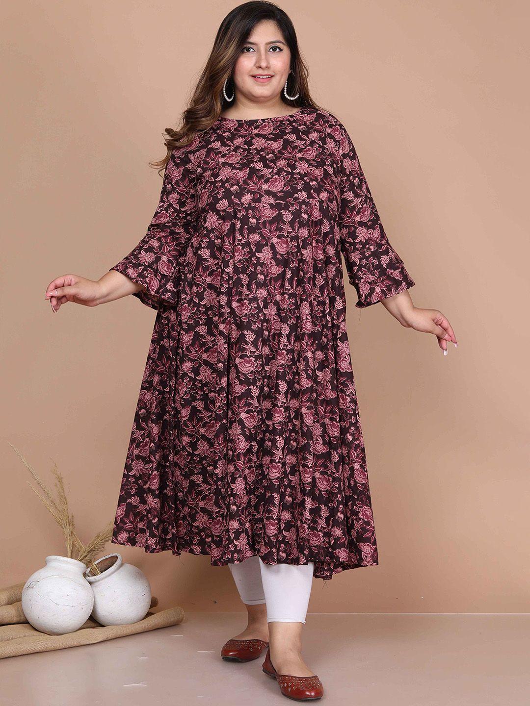 miravan floral printed bell sleeves cotton anarkali kurta