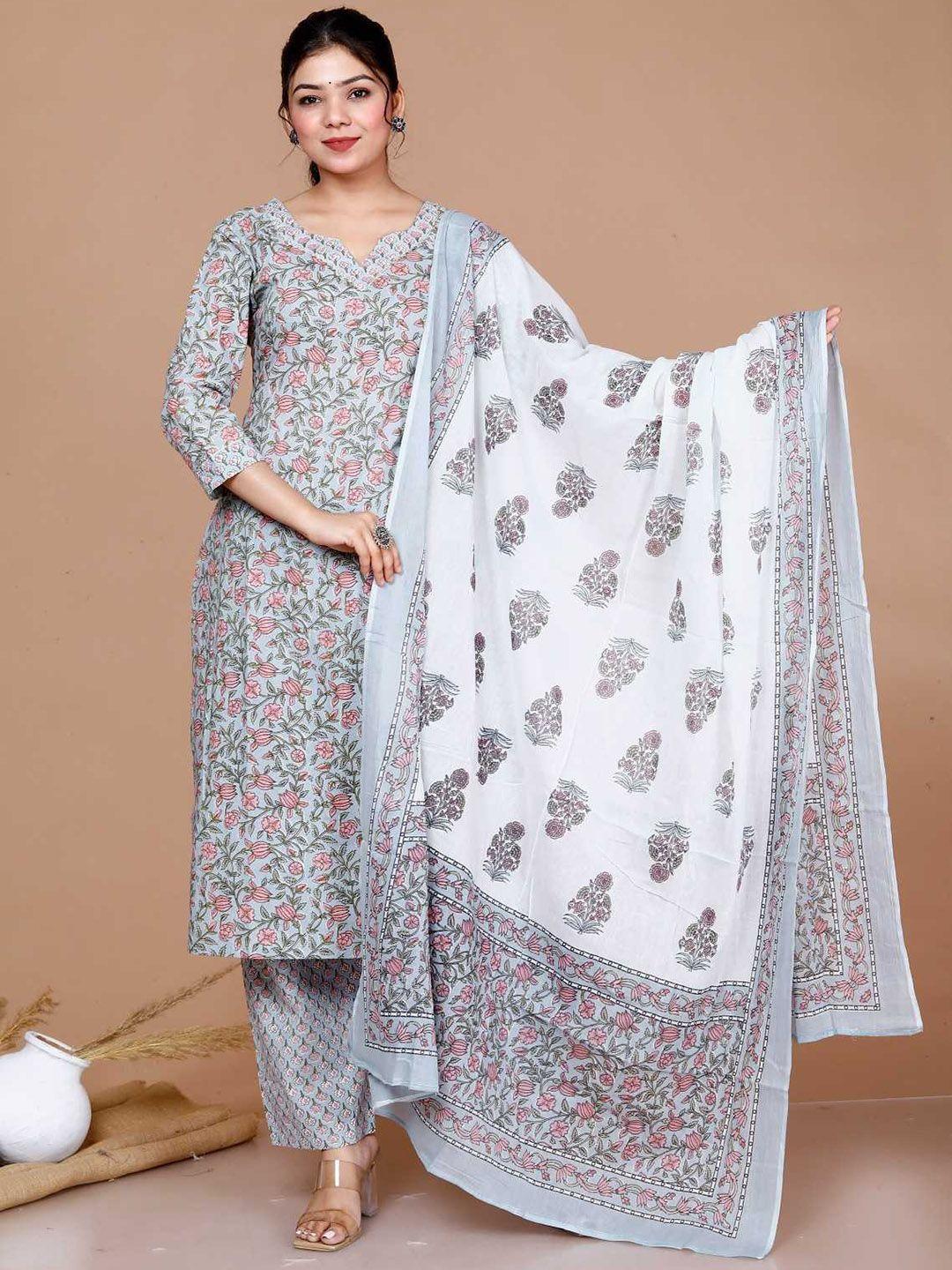 miravan floral printed regular pure cotton kurta with palazzos & dupatta