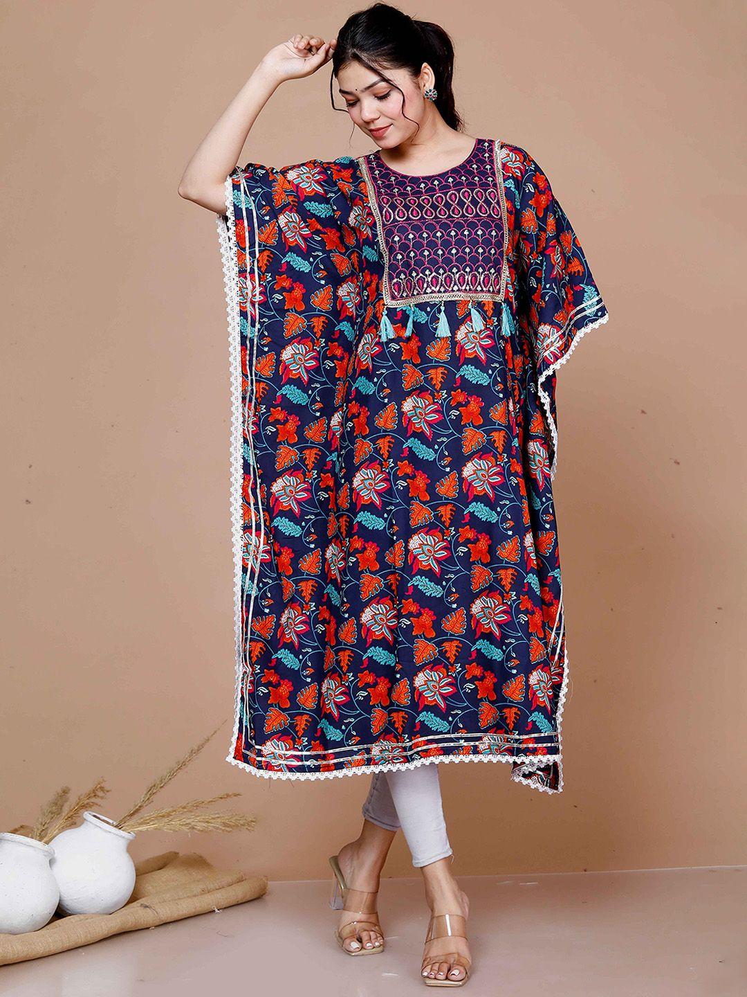 miravan floral printed sequined cotton kaftan kurta