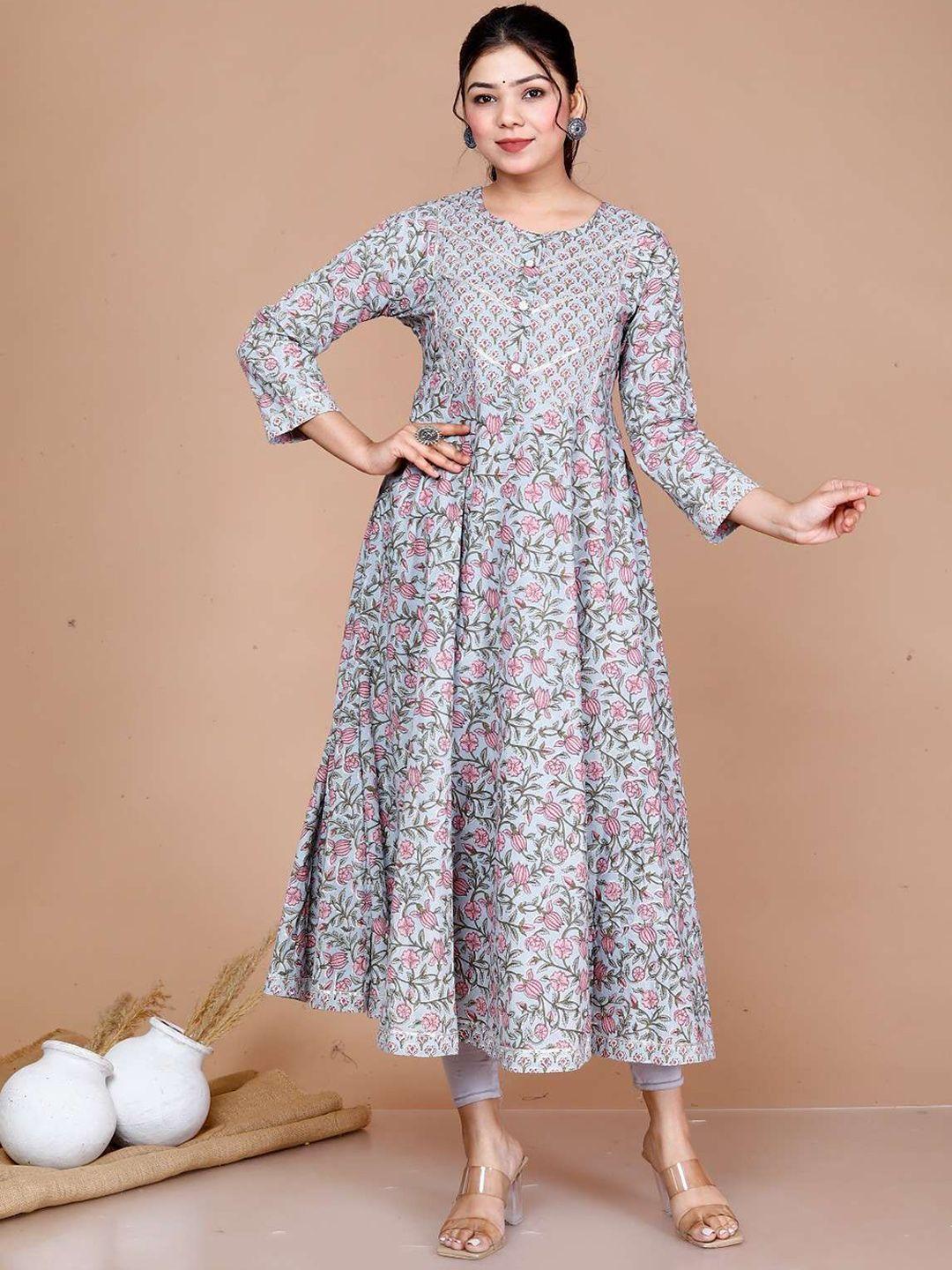 miravan floral printed thread work cotton anarkali kurta