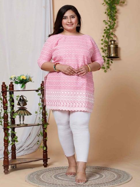 miravan pink cotton embroidered straight kurti