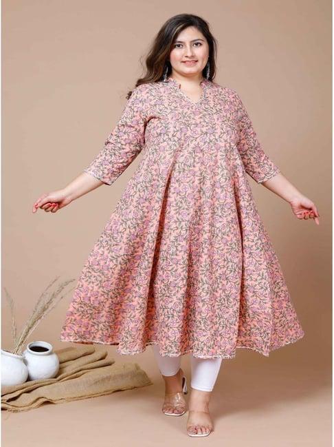 miravan pink cotton printed anarkali kurta