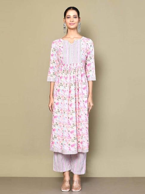 miravan pink cotton printed kurta palazzo set