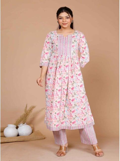 miravan pink cotton printed kurta pant set