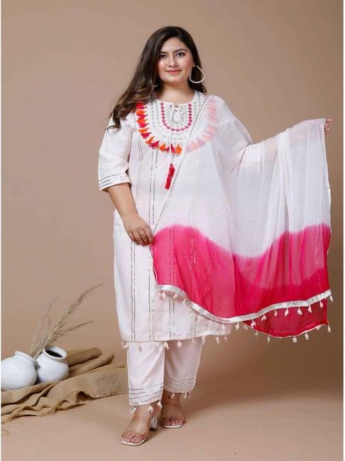 miravan pink embroidered kurta pant set with dupatta