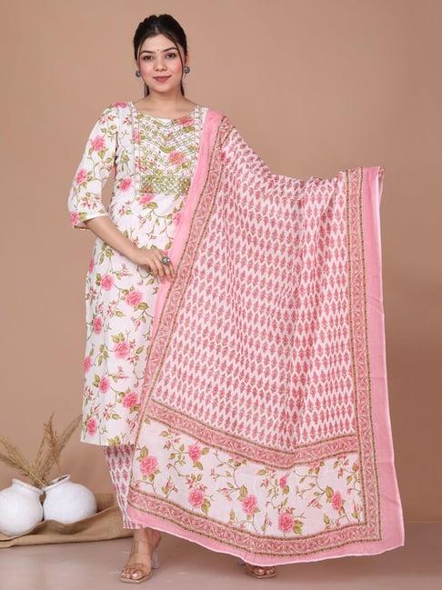 miravan pink embroidered kurta with pant & dupatta