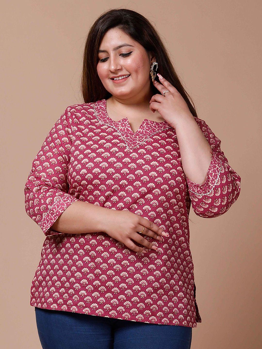 miravan plus size ethnic motifs print notched neck top