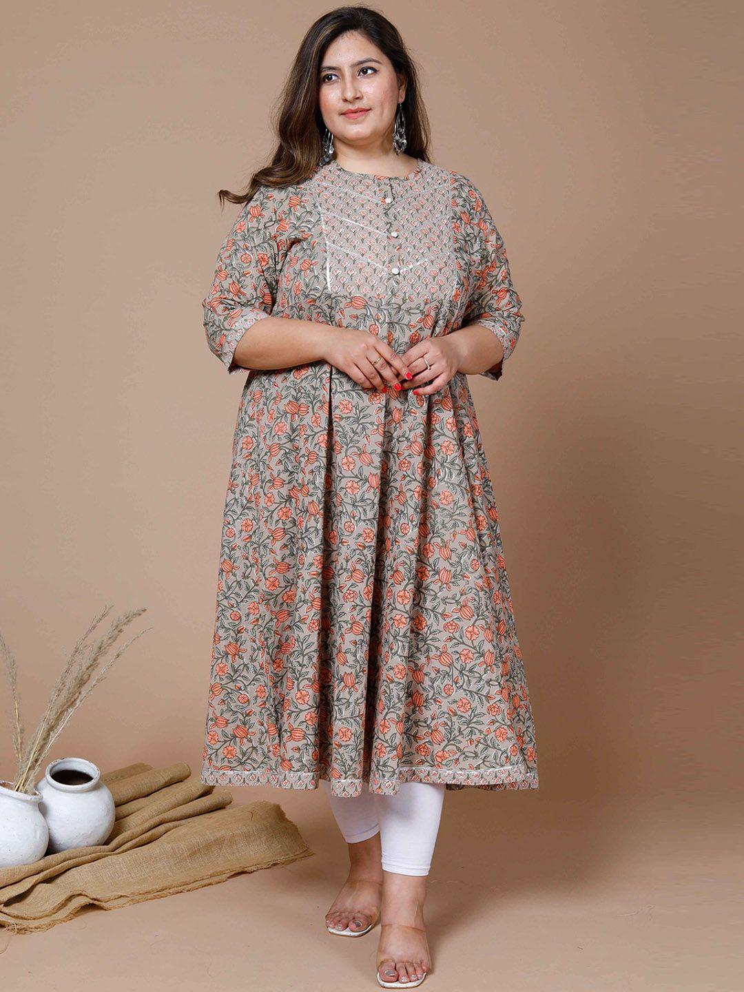 miravan plus size floral printed mukaish anarkali pure cotton kurta