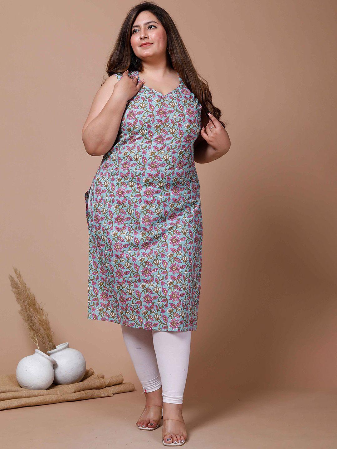 miravan plus size floral printed sleeveless pure cotton kurta