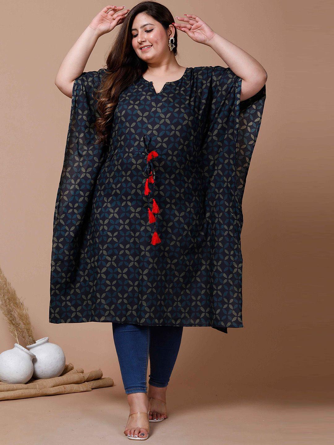 miravan plus size geometric printed cotton flared sleeves kaftan kurta