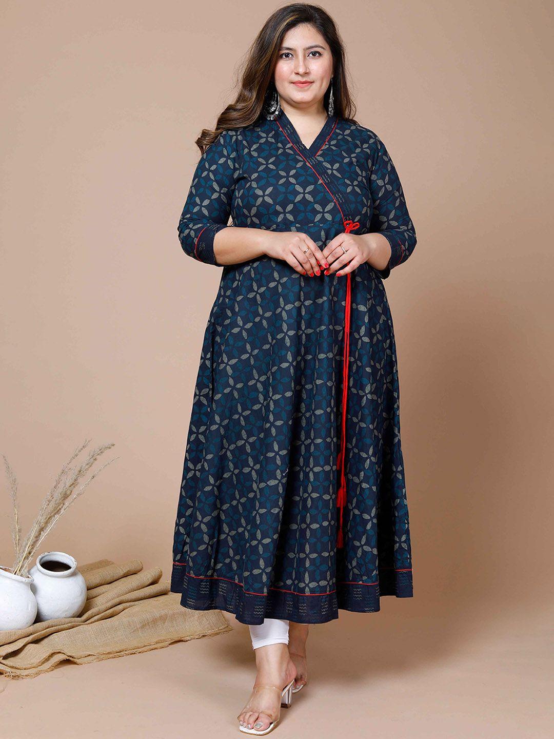 miravan plus size printed anarkali v-neck empire pure cotton kurta