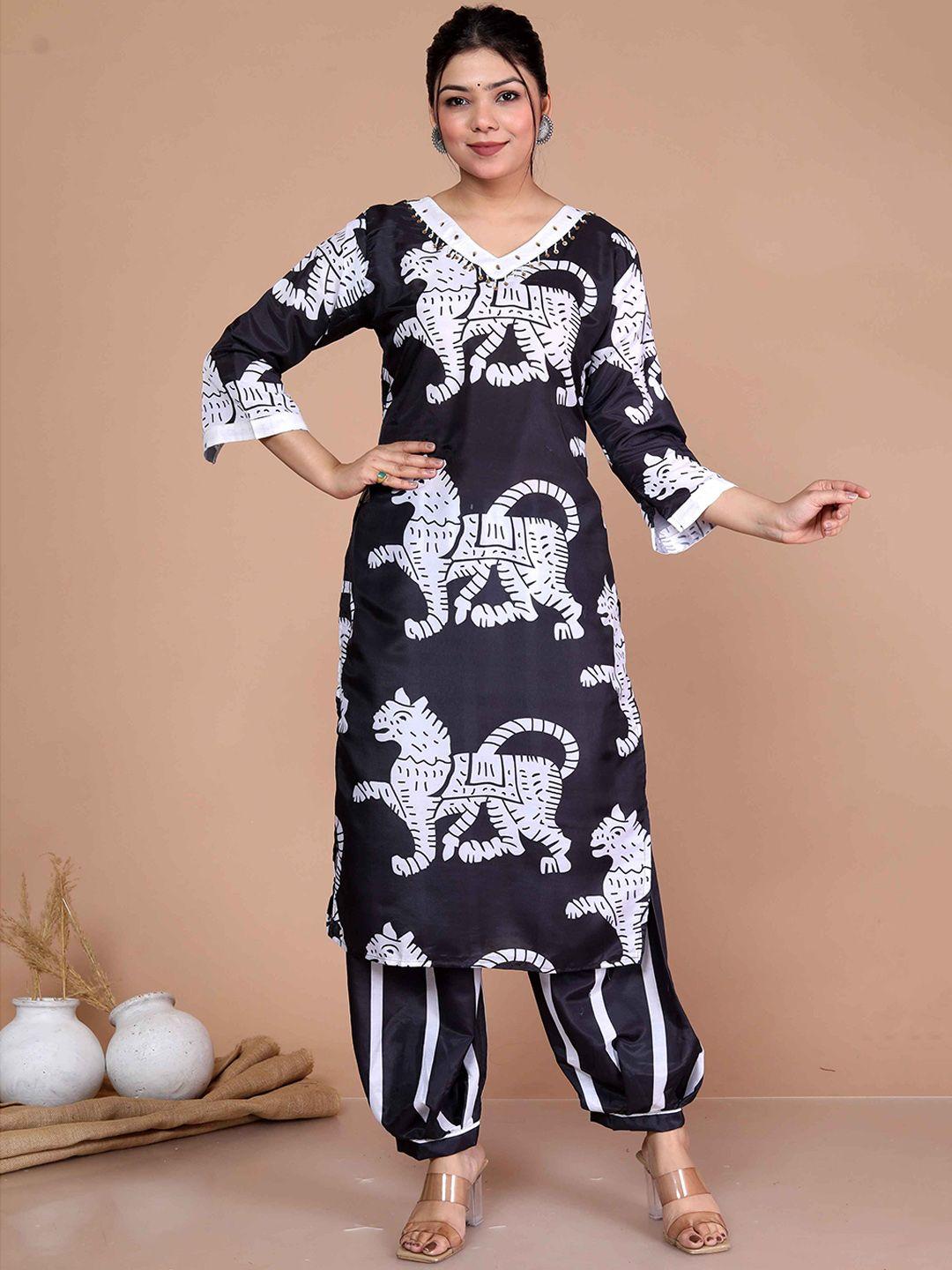 miravan printed v-neck kurta with salwar