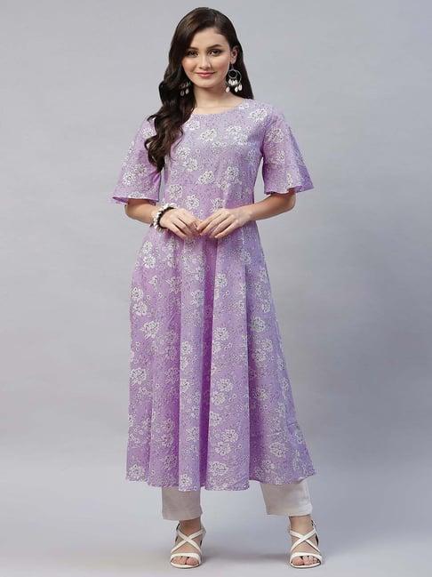 miravan purple cotton printed anarkali kurta