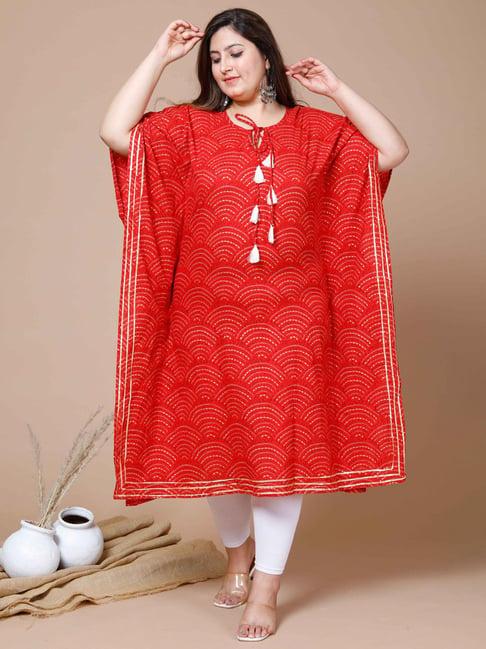 miravan red cotton printed straight kaftan