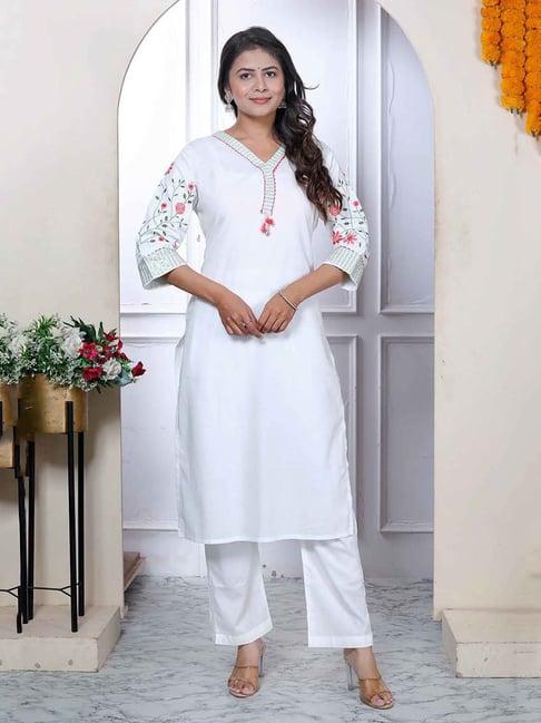 miravan white embroidered kurta & palazzo set