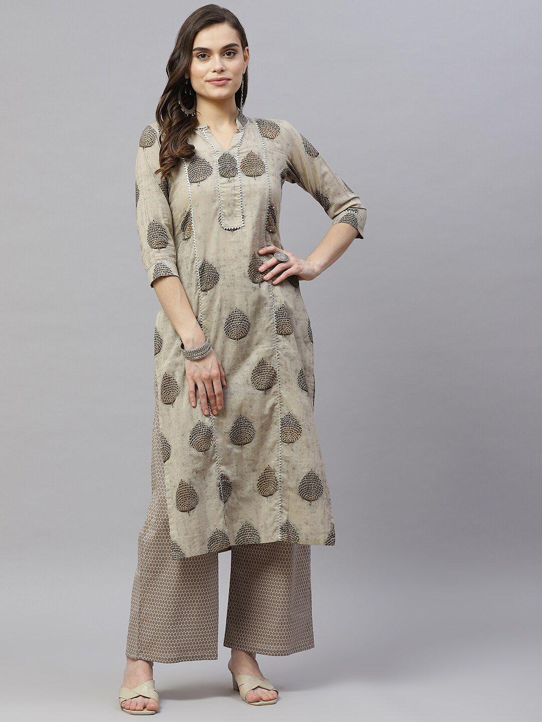 miravan women ethnic motifs printed sequinned pure cotton kurta with palazzos