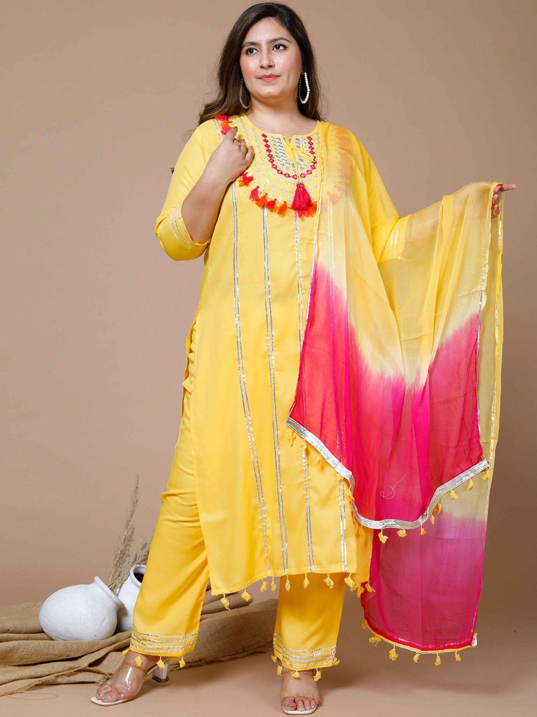 miravan women plus size embroidered gotta patti kurta with trousers & with dupatta